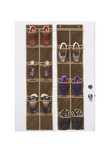 Simple Houseware 2 Pack - 12 Large Mesh Pocket Over Door Hanging Shoe Organizer, Brown (58'' x 12.5'')