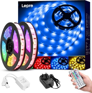 Lepro LED Strip Lights 15M (2x7.5M), RGB Colour Changing LED Strip with 44-Key Remote and 12V Power Plug, Stick-on LED Lights for Bedroom Home Decoration (450 Bright 5050 LED)
