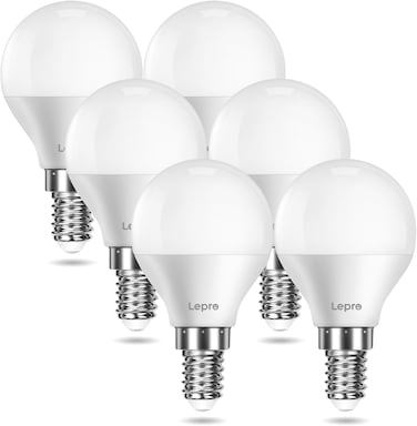 Lepro E14 LED Light Bulb, 4.9W 470lm, 40W Equivalent SES E14 Bulb, Warm White 2700K E14 Golf Ball Bulb, Energy Saving LED P45 Bulb, 220-240V, Non-Dimmable, Pack of 6
