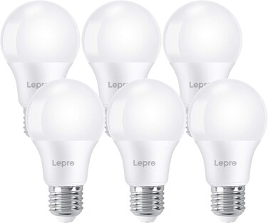 Lepro E27 Screw Bulb, Cool White 6500K, 60W Equivalent E27 LED Bulb, 8.5W 806lm Edison Screw Bulb, GLS Energy Saving E27 A19 LED Light Bulbs, Non-dimmable, Pack of 6