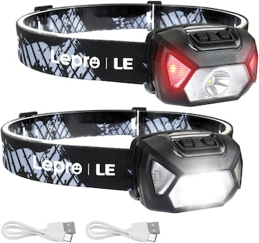 Lepro Headlamp Rechargeable Super Bright, LED Head Lamp with 6 Modes for Camping &amp; Hiking Gear Essentials, IPX4 Waterproof High Lumen Headlight Flashlights with Adjustable Headband,USB Cable Included
