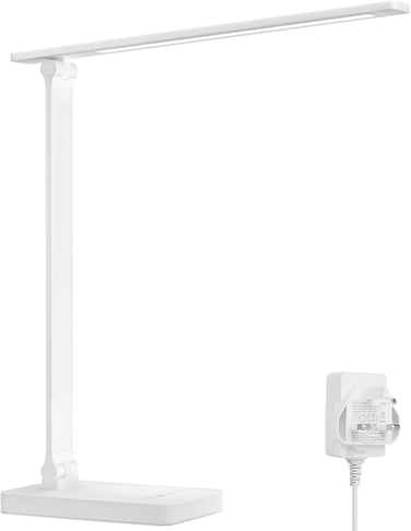 Lepro Desk Lamp, LED Desk Lamp with Power Adapter, 9.2W 800lm, Dimmable Desk Lamps Office, 5 Brightness Levels x 5 Colour Modes, Touch Control Daylight Lamp for Office, Study, Bedroom, Nails, Reading
