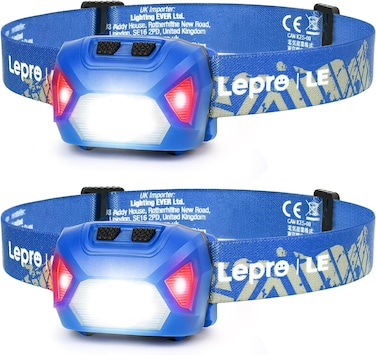 Lepro Head Torch, [2 Pack] Super Bright LED Headlamp with 6 Lighting Modes, Waterproof, Battery Powered LED Lightweight Headlight for Cycling Running Camping for Kids Adults [Not Included Battery]
