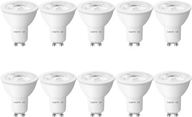 Lepro【GU10 Bulbs】Lepro GU10 LED Bulbs, Daylight White 6500K, 38&deg; Narrow Beam Spot Light, 4W 345lm Energy Saving Light Bulbs, 50W Halogen Spotlight Equivalent, No Flickering, Non-dimmable, Pack of 10