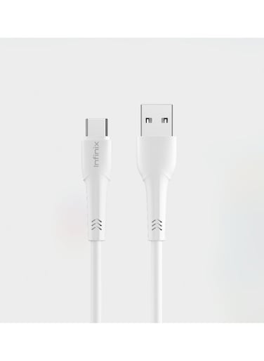 Infinix 3A USB Type-C Fast Charging Cable - Durable, High-Speed Data Transfer White