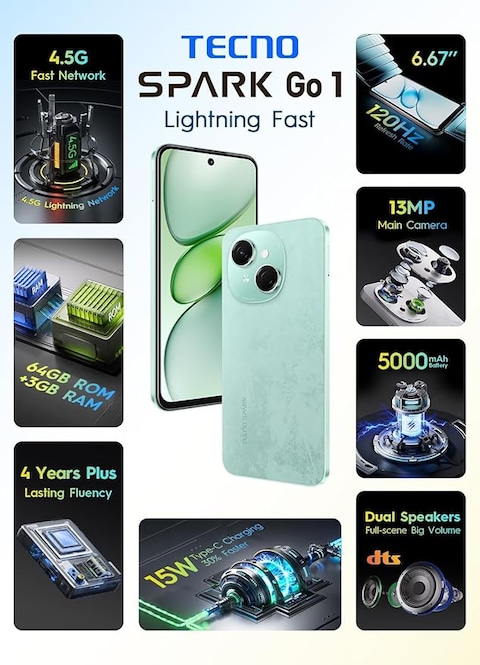 TECNO SPARK Go 1 KL 4 64GB ROM &amp; 3GB RAM-MAGIC SKIN GREEN