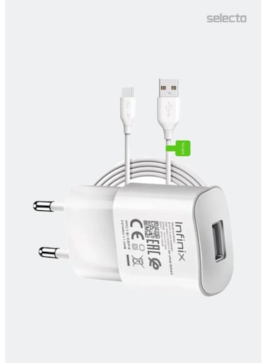 Infinix 18W Fast Charger - USB Wall Charger Adapter with Type-C Cable, Fast Charging Power Adapter for Android Phones, Samsung, iPhone, Tablets and USB Devices - White