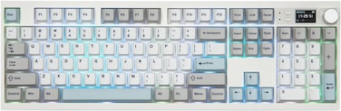 EPOMAKER QK108 Full Size Mechanical Keyboard with Screen &amp; Knob 8000mA QMK VIA Creamy&amp;Thocky Gasket RGB Backlit Mac Keycap Wireless Gaming Keyboard (White Cyan Sea Salt Silent)