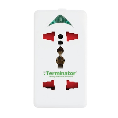 Terminator Multi Pin Travel Adaptor with Single Universal &amp; 2 Pin Socket, Safety Shutter &amp; Indicator (White)