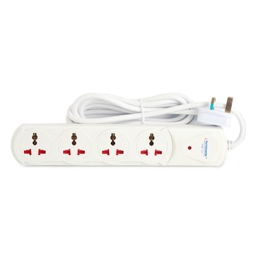 4 Way Universal Power Extension Socket With Indicator 1.00mm2 Wire Off White Body 3M Cable 13A Plug