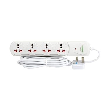 Terminator 4 Way Universal Power Extension Socket With Single Indicator 1.00mm2 Cable 3M 13A Fused Plug