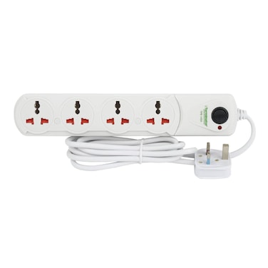 Terminator 4 Way Universal Power Extension Socket With Master Switch &amp; Indicator 1.00mm2 Cable 2M 13A Fused Plug