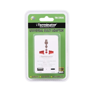 2 Way Universal Multi Adaptor, One Universal Socket, 1&times;2 Round Pin Socket, 13A Plug With 2 USB  (A &amp; C Type) 2.1A  and Indicator