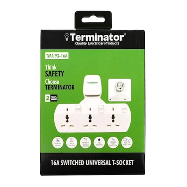 Terminator 3 Way Universal T Socket With Individual Switch &amp; Indicator-16A Plug