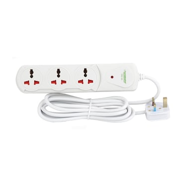Terminator 3 Way Universal Power Extension Socket With Single Indicator 1.00mm2 Cable 1.5M 13A Fused Plug