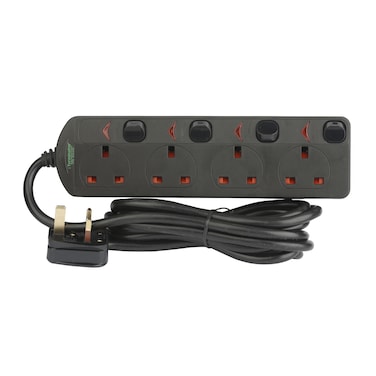 Terminator 4 Way UK Power Extension Socket (Black)