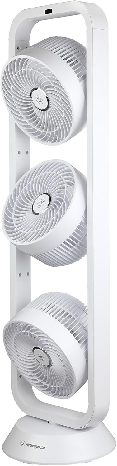 Westinghouse Triple Fan Tower, Oscillating Pedestal Fan With 3-Speed Settings, Digital Control Panel, White