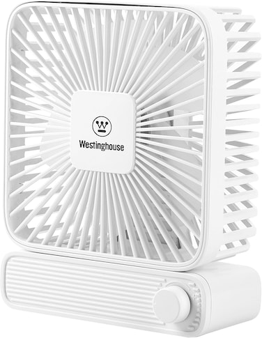 Westinghouse Rechargeable Table Fan With Adjustable Speed Control Knob - Compact Square Design, Silent Operation, USB Powered, Portable Mini Fan for Desk, Office &amp; Travel