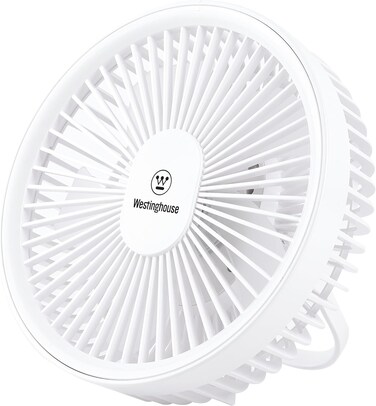 Westinghouse Rechargeable Desk Fan With LED Night Light, 4-Speed USB Table Fan, Quiet Portable Fan With Stable Round Base for Bedroom, Office, Home - 182mm x 70mm