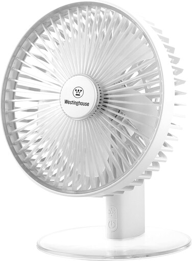 Westinghouse Rechargeable Desk Fan With LED Night Light, 4-Speed USB Table Fan, Quiet Portable Fan With Stable Round Base for Bedroom, Office, Home - 225mm x 182mm