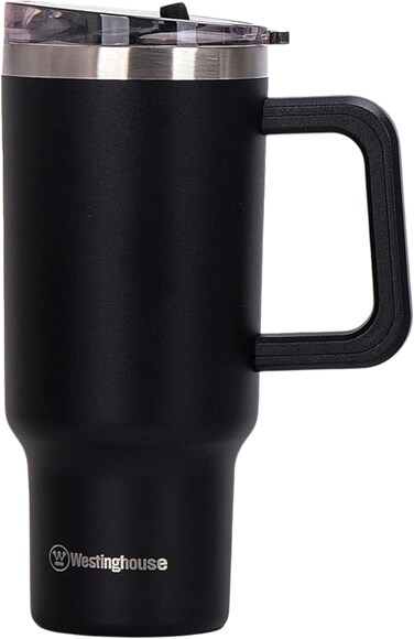 Westinghouse USA 40oz Double Wall Stainless Steel Tumbler &ndash; Black   6 Hours Hot &amp; 9 Hours Cold   BPA-Free, Leak-Resistant Lid, Car Cup Holder Compatible   Reusable Travel Mug