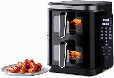Westinghouse USA Double Stack Air Fryer 11L (5.5L + 5.5L)   Dual Zone Cooking, Foldable Display, 12 Presets, 2800W &ndash; BS Plug (UAE Version) - 2 Years Warranty