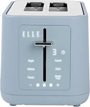 ELLE Panache Series 2 Slice Digital Toaster, Touch-Activated Display, 6 Browning Levels, Bagel, Frozen, Grain & Gluten-Free Functions, 980W