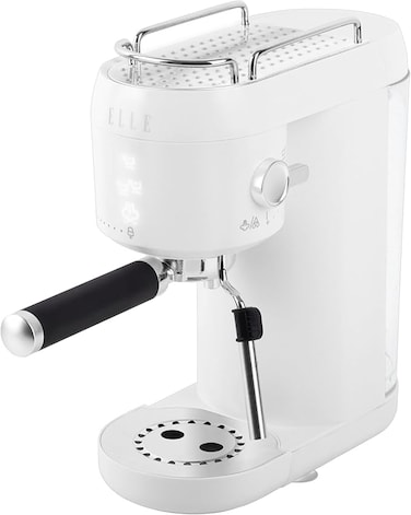 ELLE Panache Series Espresso Maker, White, 1L Water Tank, 20-Bar Pressure, Integrated Milk Frothing System, 1400W, Sleek Design
