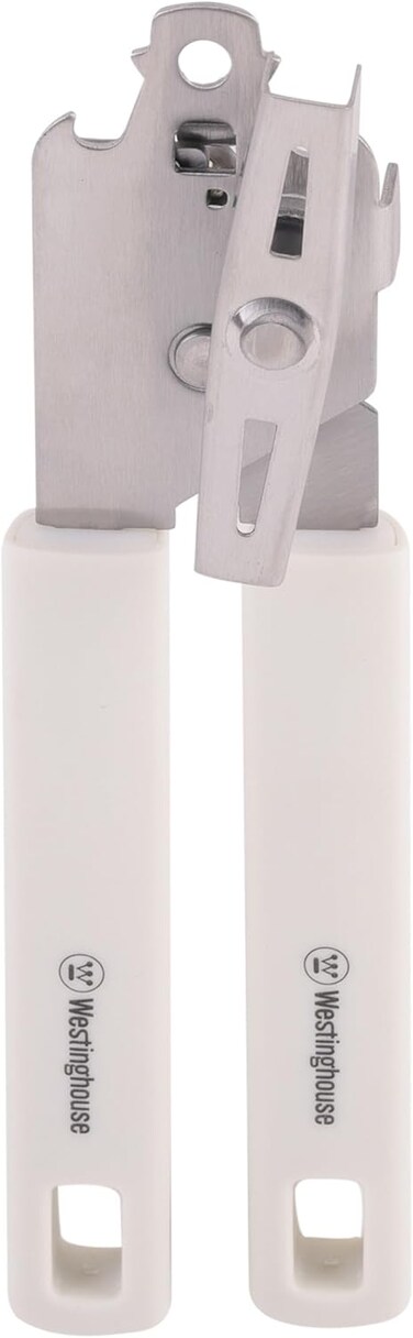Westinghouse USA Stainless Steel Can Opener   Heavy-Duty Manual Kitchen Opener with Sharp Cutting Wheel   Smooth Edge, Non-Slip Handle &amp; Built-in Bottle Opener