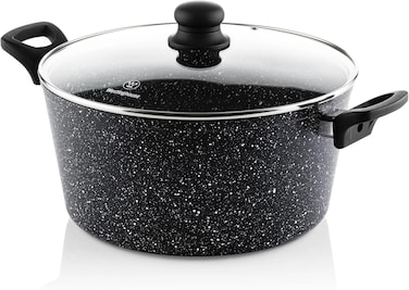 Westinghouse USA Casserole with Lid 28CM - Pressed Aluminium, Black Marble, Non-Stick Cookware