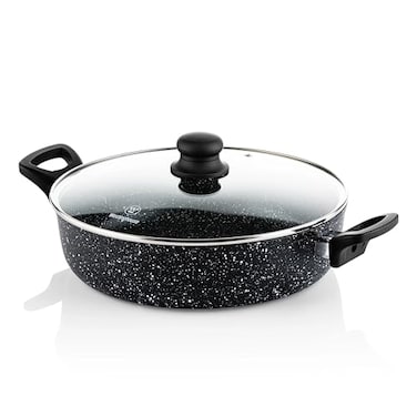 Westinghouse USA Low Casserole with Lid 24CM - Pressed Aluminium, Black Marble, Lightweight Cookware for Healthy Cooking, Non-Stick Coating Cookware, Durable &amp; Easy to Clean