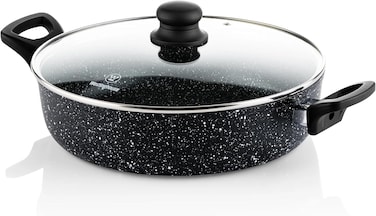 Westinghouse USA Low Casserole with Lid 28CM - Pressed Aluminium, Black Marble, Durable Non-Stick Pot