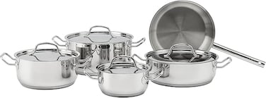 ELLE 9 Piece Stainless Steel Cookware Set 5 Ply with Casseroles and Fry Pan Durable Induction Compatible Pots and Pans with Lids for Everyday Cooking