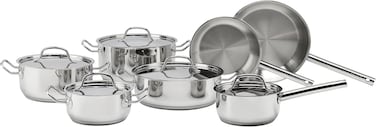 ELLE 12 Piece Stainless Steel Cookware Set 5 Ply with Casseroles and Fry Pan Durable Induction Compatible Pots and Pans with Lids for Everyday Cooking