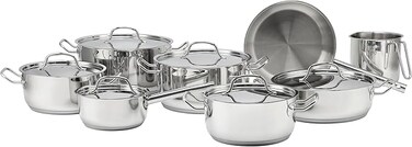 ELLE 14 Piece Stainless Steel Cookware Set 5 Ply with Casseroles and Fry Pan Durable Induction Compatible Pots and Pans with Lids for Everyday Cooking