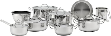 ELLE 16 Piece Stainless Steel Cookware Set 5 Ply with Casseroles and Fry Pan Durable Induction Compatible Pots and Pans with Lids for Everyday Cooking