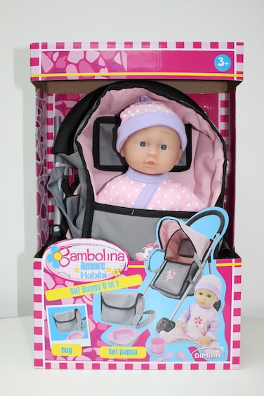 Dimian Bambolina 8-In-1 Buggy Set with Doll, 29 cm Size