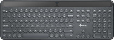 iClever BK60 Solar Bluetooth Keyboard, Wireless Keyboard with Solar &amp; Indoor Light Charging, Full Size, 3-Device Connectivity, Silent Scissor Round Keys, Numeric Keypad for Office/Home/Mac/Windows

