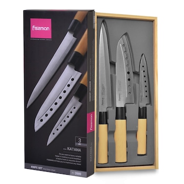 Fissman Set Of 3 Non Stick Katana Knifes Brown/Silver 32.5cm