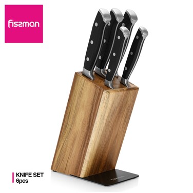 Fissman 6 Pc Knife Set Akamatsu With Wooden Block (3Cr14 Steel)
