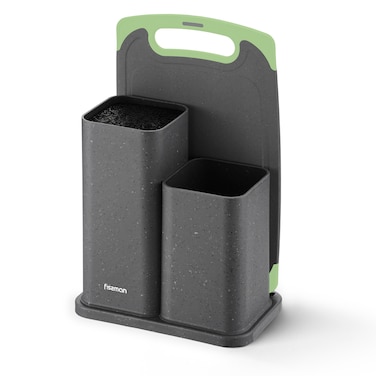 Fissman Kitchen Knife And Utensil Organizer (21.5x13.2x23cm) With Cutting Board (33x20x0.6cm) Grey (Plastic)