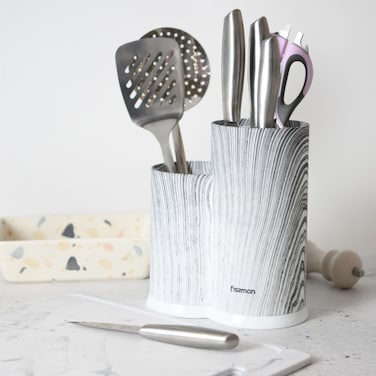 Fissman Kitchen Knife And Utensil Organizer 11x11x22+11x8x17cm Marble Grey (Plastic)