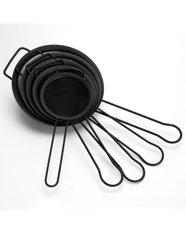 Fissman 5-Piece Fine Mesh Black Strainer with Hanging Loop Set, 10cm, 12cm, 14cm, 16cm, and 18m