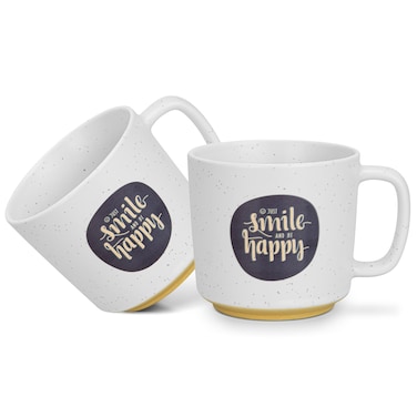 Fissman 2-Piece Mugs 490ml Smile Happy New Bone China