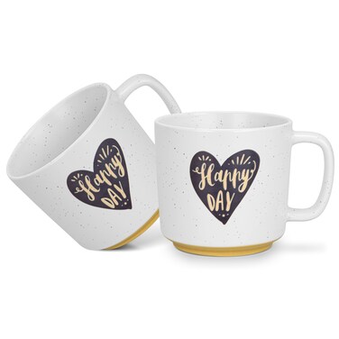 Fissman 2-Piece Mugs 490ml Happy Day With Heart New Bone China