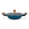 Fissman Wok Seagreen 28cm/4LTR with Glass Lid Enamelled Lightweight Cast Iron with Non-stick Coating