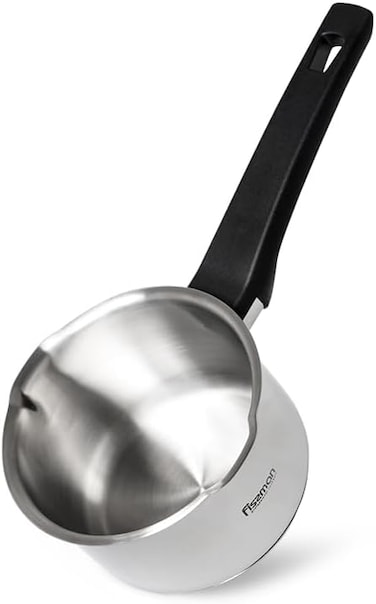 Fissman Saucepan with Pouring Spout 900mL, Stainless Steel Saucepan 12x7.5cm Dione Series, 18/10 INOX304 Saucepan Silverware   Ergonomic Bakelite Handle   Induction Bottom