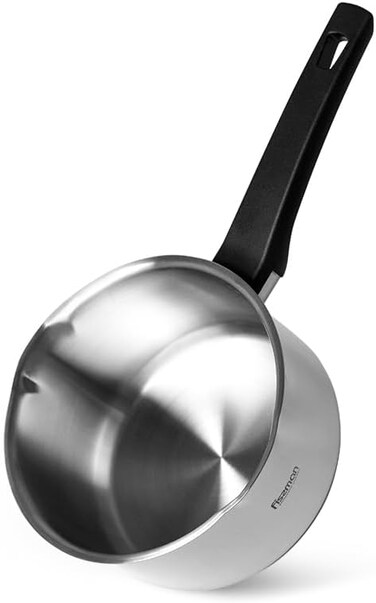 Fissman Saucepan with Pouring Spout 1.5L, Stainless Steel Saucepan 16x8.5cm Dione Series, 18/10 INOX304 Saucepan Silverware   Ergonomic Bakelite Handle   Induction Bottom
