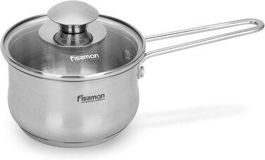 Fissman Saucepan 0.8L with Glass Lid, Stainless Steel 18/10 INOX304 Sauce pan Gulliver Series, Induction Bottom Suitable for all Types of Stoves, Long Stay-Cool Ergonomic Handle