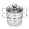Fissman Cooking Pot 14x7.0 cm / 1.1 LTR with steamer insert 14x6.5 cm with glass lid Stainless Steel